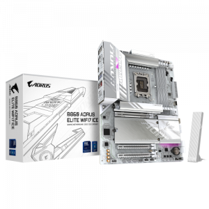 GIGABYTE B860 AORUS ELITE WIFI7 ICE Placa base - CPUs Intel Core Ultra, VRM de 14+1+2+1 fases, hasta 9200MHz DDR5, 1xPCIe 5.0 + 2xPCIe 4.0 M.2, LAN 2,5 GbE, WIFI 7, USB 4