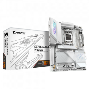 GIGABYTE Placa base X870E AORUS PRO ICE - Compatible con CPUs AMD Ryzen 9000, VRM digital de 16+2+2 fases, hasta 8000MHz DDR5 (OC), 4xM.2 + 4xPCIe 5.0, Wi-Fi 7, LAN 2.5GbE, USB 3.2 Gen 2x2