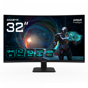 GIGABYTE GS32QCA 31.5" Monitor Curvo para Gaming QHD - 2560 x 1440, 180Hz, 1ms, 250 cd/m², FreeSync, HDR Ready, HDMI 2.0, DisplayPort 1.4