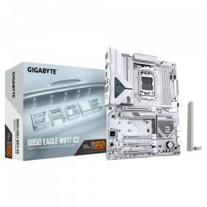 GIGABYTE B850 EAGLE WIFI7 ICE Placa base - Procesadores AMD Ryzen serie 9000, VRM digital de 8+2+2 fases, hasta 8200 MHz DDR5 (O.C.), 1x M.2 PCIe 5.0 + 2x M.2 PCIe 4.0, Wi-Fi 7, LAN 2.5 GbE, USB 3.2 Gen 2