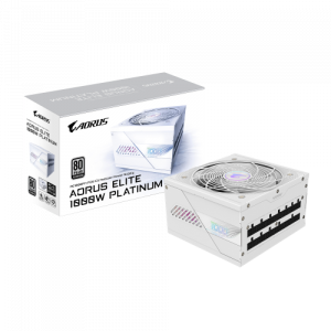GIGABYTE AORUS ELITE P1000W ICE Fuente de Alimentación - PCIe 5.0, 80 PLUS Platinum, Diseño completamente modular, Ventilador de 120 mm, Compatible con ATX 3.0, Enchufe UE