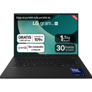 LG Gram 14Z90T-G.AD8BB ordenador portatil Intel Core Ultra 7 255H Portátil 35,6 cm (14") WUXGA 32 GB LPDDR5x-SDRAM 2 TB SSD Wi-Fi 6E (802.11ax) Windows 11 Home Español Negro