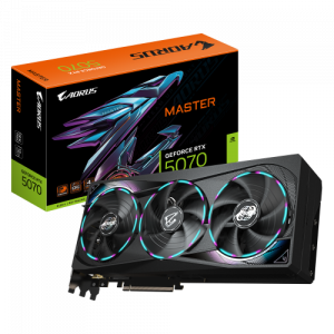 GIGABYTE AORUS GeForce RTX 5070 MASTER 12G Tarjeta Gráfica - 12GB GDDR7, 192 bits, PCI-E 5.0, XXXX MHz Core Clock, 3 x DP 2.1a, 1 x HDMI 2.1b, NVIDIA DLSS 4, GV-N5070AORUS M-12GD