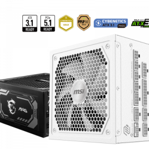 FUENTE ALIMENTACION MSI MAG A1000GL PCIE5 WHITE,PSU,1000W,80 PLUS GOLD,MODULAR,135MM,ACTIVE PFC,PCI-E 5.0 (16 PIN)X1,PCI-E (6+2 PIN)X4,SATA (15 PIN)X12