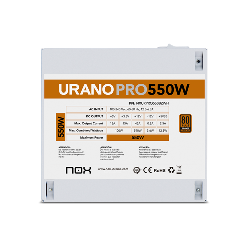 NOX Urano PRO White 550W Bronze unidad de fuente de alimentación ATX Blanco - Imagen 8